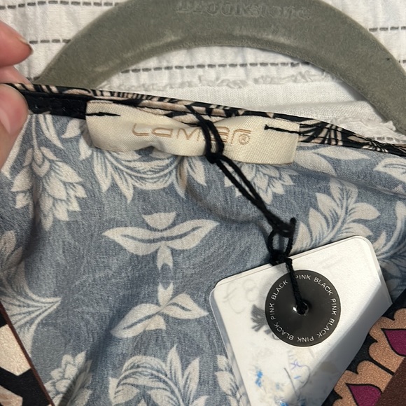 Black white floral maxi dress v neck with belt bought in France - Picture 6 of 8